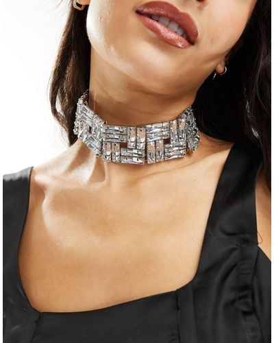 ASOS Limited Edition Choker Necklace With Square Baguette Crystal Design - Black