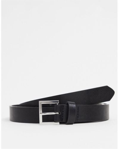 ASOS Smart Faux Leather Skinny Belt With Silver Buckle - Black