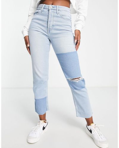 Hollister – boyfriend-jeans im patchwork-design - Blau