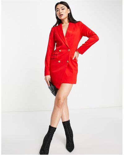 UNIQUE21 Vestido estilo americana asimétrica con doble botonadura - Rojo