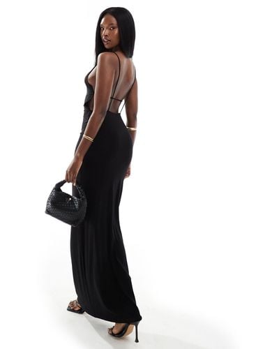 ASOS Halter Maxi Dress With Plunge Back And Strapping Detail - Black