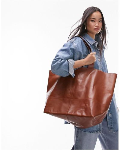 TOPSHOP Lucy Leather Oversized Tote Bag - Brown