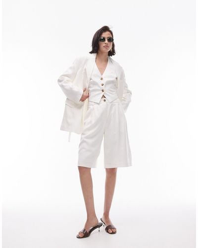 TOPSHOP Premium Slouchy Long Tailored Short - White