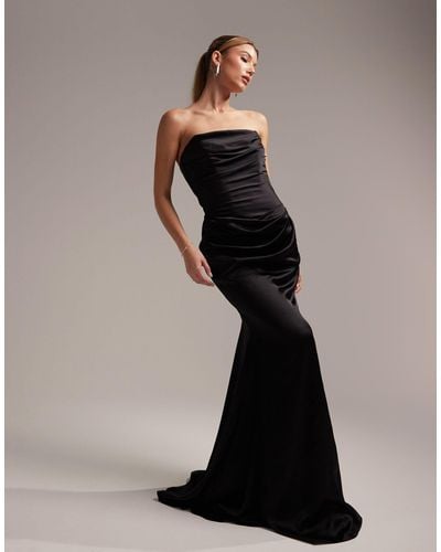 ASOS Satin Bandeau Bridesmaid Maxi Dress - Black