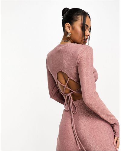 Collective The Label Open Back Metallic Knit Top Co-ord - Pink