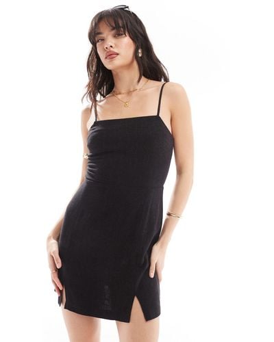 Miss Selfridge Linen Strappy Split Hem Mini Dress - Black