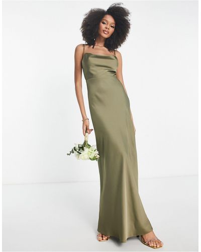 ASOS Bridesmaid Satin Cowl Neck Maxi Dress With Full Skirt - Green
