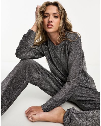 ASOS Glitter Sweat & jogger Pyjama Set - Grey