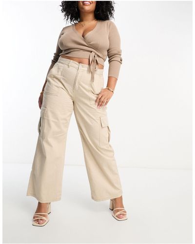 Simply Be Wide Leg Cargo Trousers - Natural
