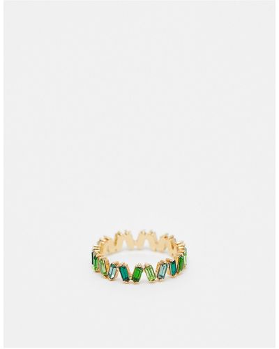 ASOS Asos design curve - anello dorato con pietre baguette verdi tono su tono - Bianco