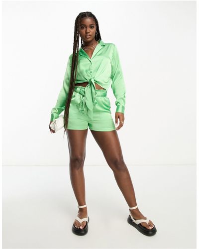 Jdy Elasticated Belted Satin Shorts Co-ord - Green