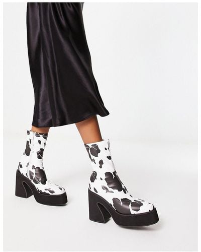 Koi Footwear Koi Holy Chunky Cow Print Heeled Boots - Black