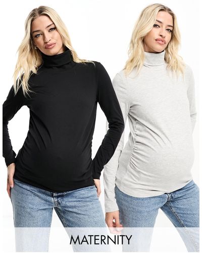 Threadbare Maternity 2 Pack High Neck Long Sleeve Top - Black