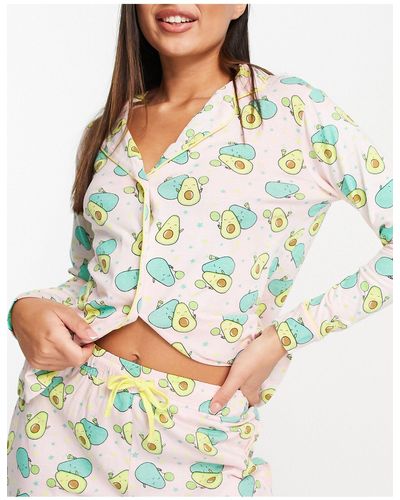 Brave Soul Avacado Button Through Pajama Set - Multicolor