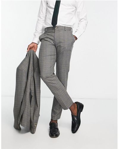SELECTED Pantaloni slim da abito grigi a quadri - Bianco