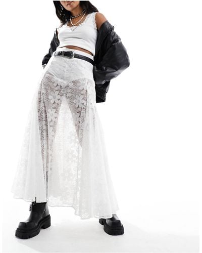 Free People Lace Full Boho Maxi Skirt - White