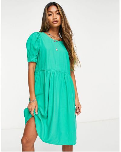 Vero Moda Short Sleeve Round Neck Mini Tea Dress - Green