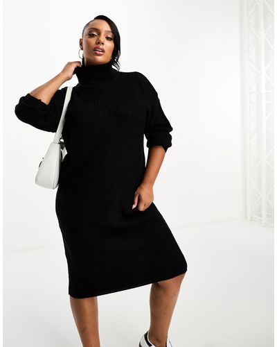 Brave Soul Plus Emma Roll Neck Knitted Maxi Dress - Black