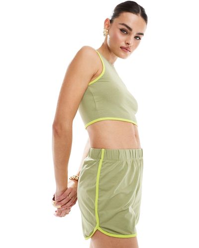 Noisy May High Waisted Contrast Piping Short Co-ord - Green