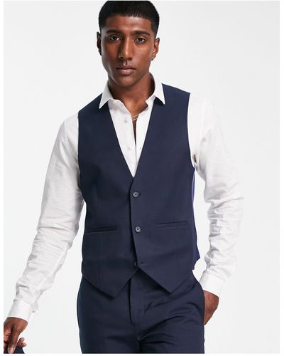 Bolongaro Trevor Wedding Plain Skinny Suit Waistcoat - Blue