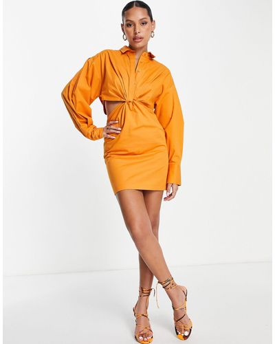 ASOS Twist Front Mini Shirt Dress With Cut Outs - Orange
