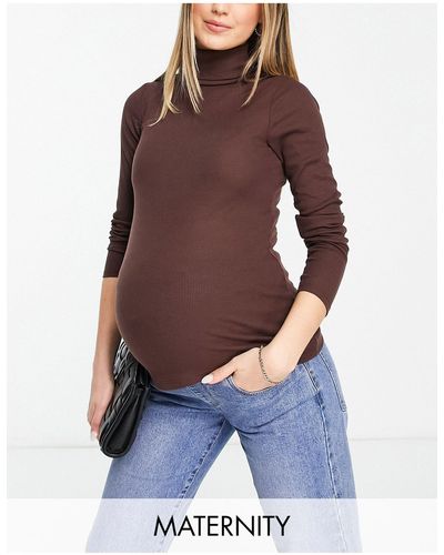 New Look Rib Roll Neck Top - Brown