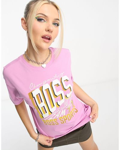 BOSS Camiseta extragrande con logo universitario - Rosa
