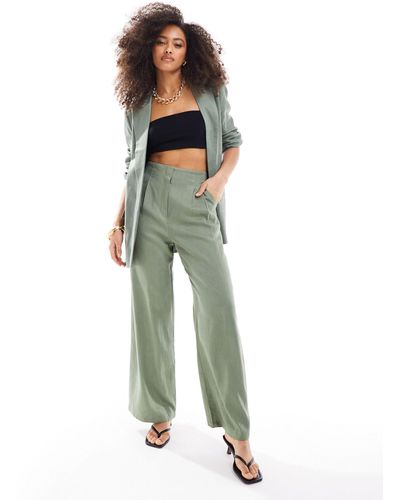 ASOS High Waist Seam Detail Trousers With Linen - Green