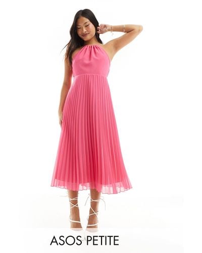 ASOS Asos Design Petite Pleated Chiffon Midi Dress With Halter Neck - Pink