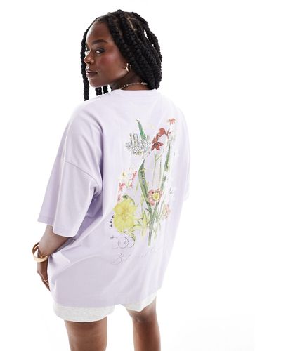 ASOS Asos Design Curve Oversized T-shirt With Botanical Floral Graphic Back Print - White
