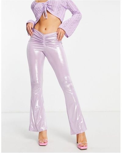 Miss Selfridge Ruched Slinky Kickflare Trouser Co-ord - Purple