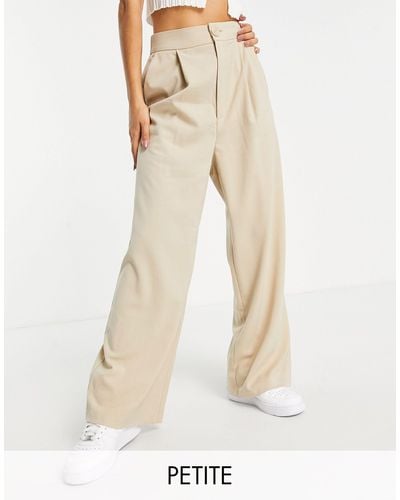 Stradivarius Petite Wide Leg Relaxed Dad Trousers - Natural