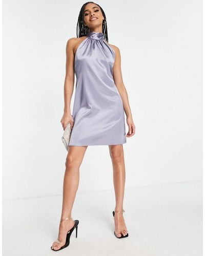 Flounce London Satijnen Mini-jurk Met Halternek - Blauw
