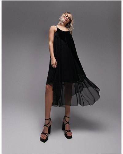TOPSHOP Mix And Match Lace Velvet Strappy Belted Midi Dress - Black