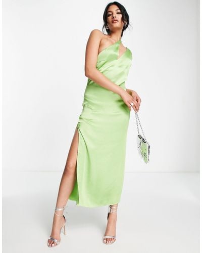 Pretty Lavish Cut Out Asymmetric Satin Midaxi Dress - Green