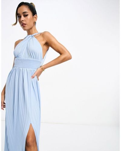 ASOS Halter Neck Grecian Pleated Skirt Maxi Dress - Blue