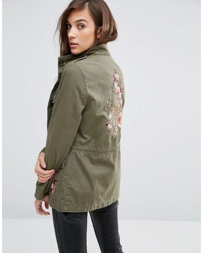 New Look Utility Jacket With Tiger Embroidered Back - Green