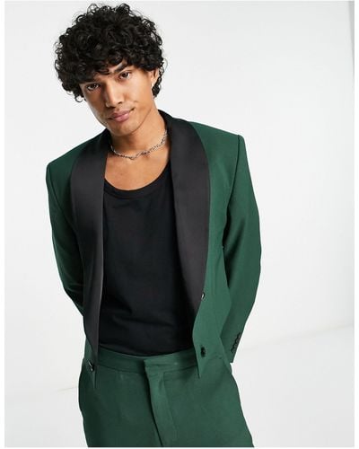 ASOS Cropped Suit Jacket With Contrast Satin Lapel - Green