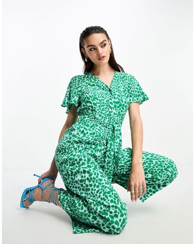 Whistles Leopard Shirred Jumpsuit - Green