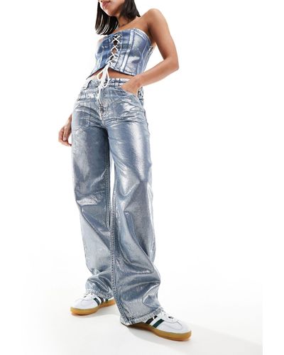 ASOS Jeans boyfriend ampi argento metallizzato - Blu