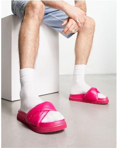 Public Desire Man Kylo Padded Knot Strap Sliders - Pink