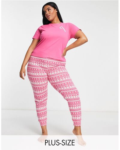 Brave Soul Plus Christmas Candy Cane Fairisle Pajama Set - Pink