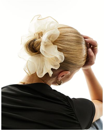 ASOS Oversized Scrunchie With Frill Organza Detail - Natural