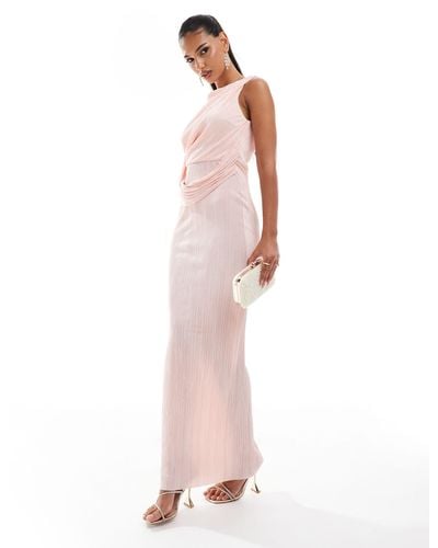 ASOS Plisse High Neck Sleeveless Midi Dress With Drape Sash Detail - Pink