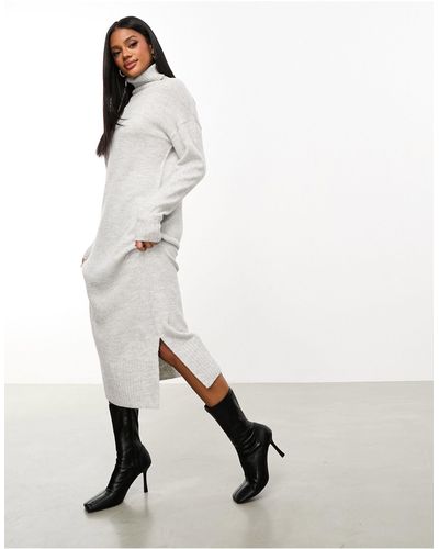 Threadbare Skylar - vestito maglia lungo oversize con collo alto - Bianco