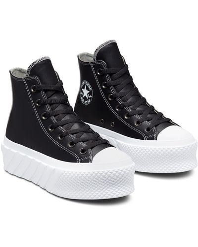 Converse Chuck Taylor All Star Hi Lift 2x Faux Leather Platform Sneakers - Black