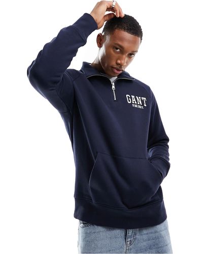 GANT Arch Collegiate Logo Half Zip Sweatshirt - Blue