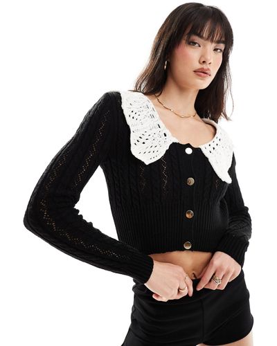 Miss Selfridge Big Collar Detail Knitted Cardigan - Black