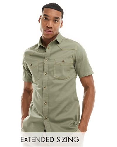ASOS Short Sleeve Slim Western Denim Shirt - Green