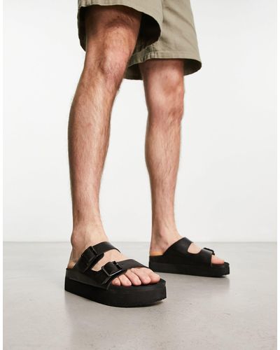 ASOS – sandalen aus kunstleder mit zwei riemen und dicker sohle - Schwarz